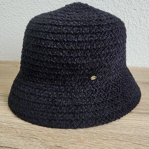 BETMAR NEW YORK Black Woven Knit Bucket Hat Wool Blend